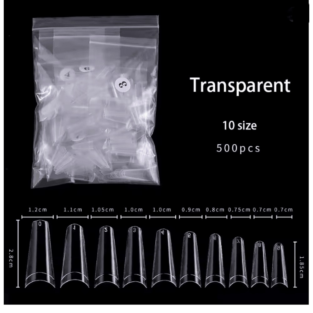 French Coffin False Nail Tips Set 500 Piece Natural Transparent Acrylic Tips 4