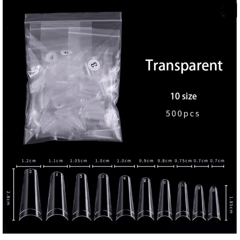 French Coffin False Nail Tips Set 500 Piece Natural Transparent Acrylic Tips 4