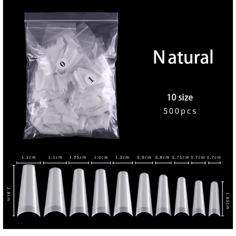 French Coffin False Nail Tips Set 500 Piece Natural Transparent Acrylic Tips 5