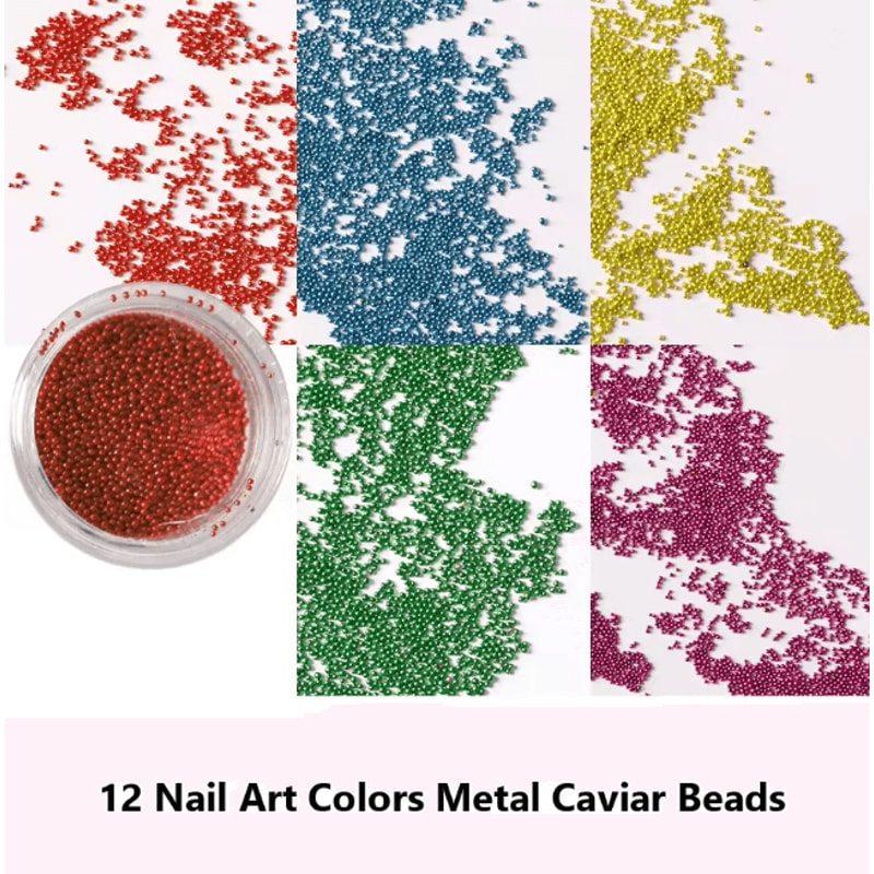 Metal Nail Art Caviar Beads Set 12 Colors Micro Beads For Manicure Designs 1
