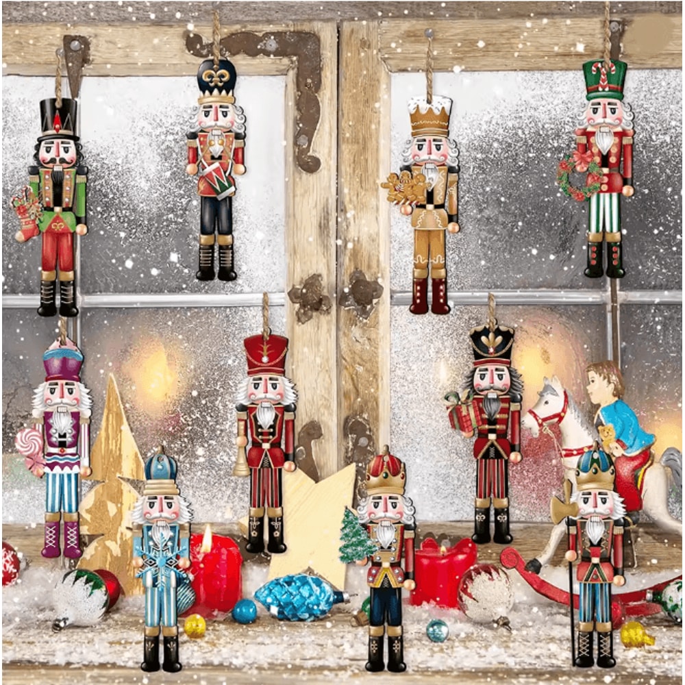 12 Piece Wooden Nutcracker Christmas Decoration Set Holiday Home Decor 1