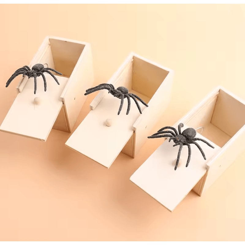 Wooden Spider Prank Box Surprise Toy For Halloween And Party Fun 0