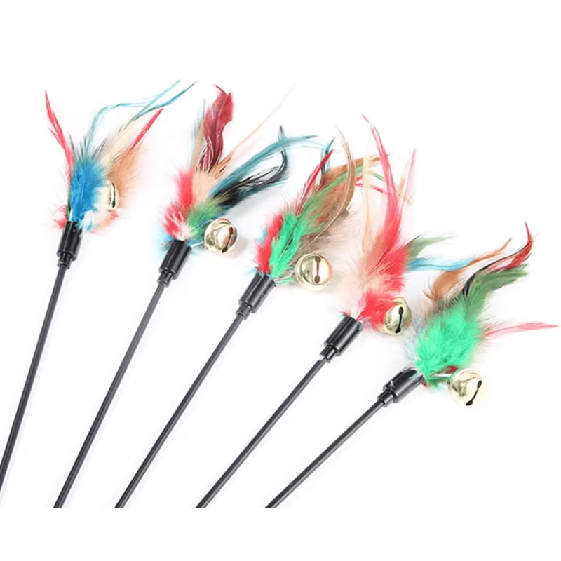 5 Piece Cat Wand Toy Set Interactive Feather Cat Toys With Bell 1