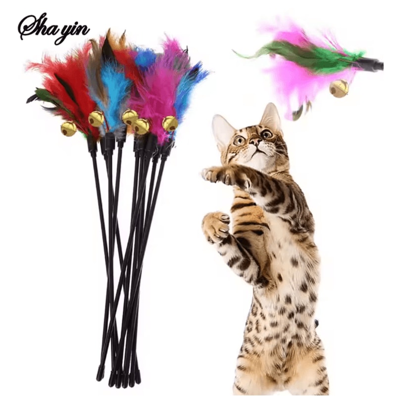 5 Piece Cat Wand Toy Set Interactive Feather Cat Toys With Bell 2