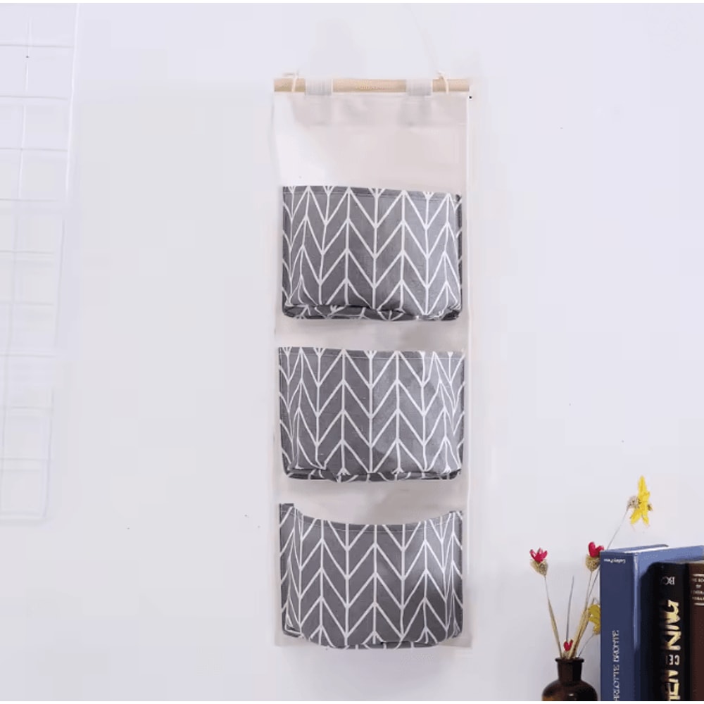 Three Pocket Hanging Wall Storage Organizer Cotton Linen Bag 9
