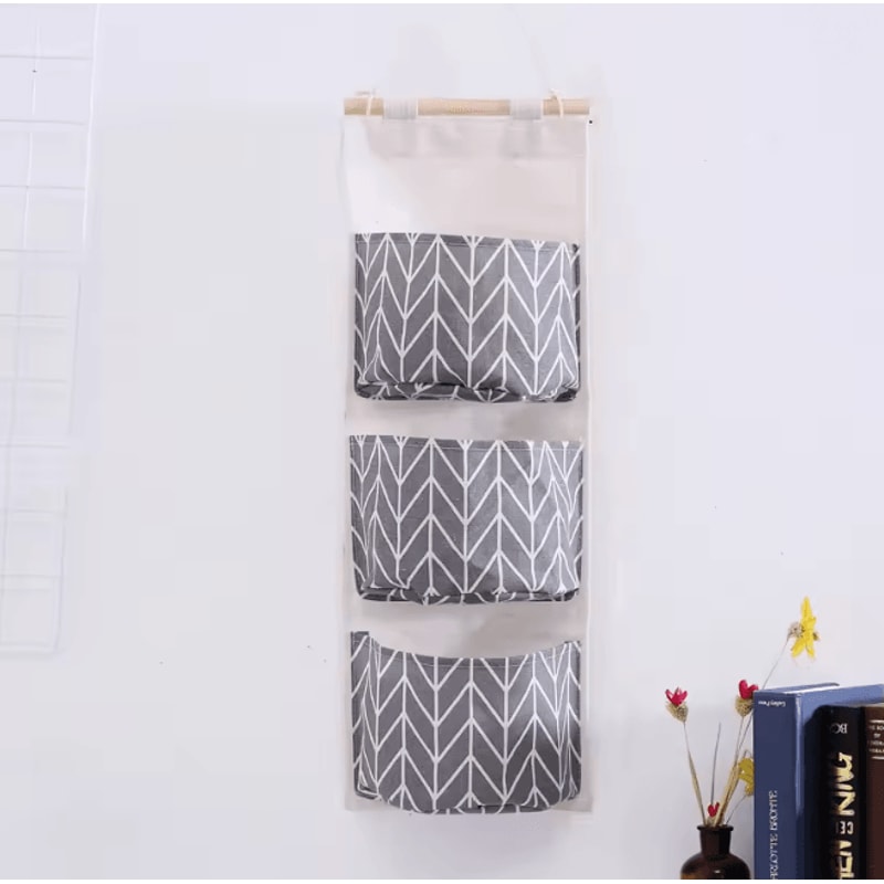 Three Pocket Hanging Wall Storage Organizer Cotton Linen Bag 9