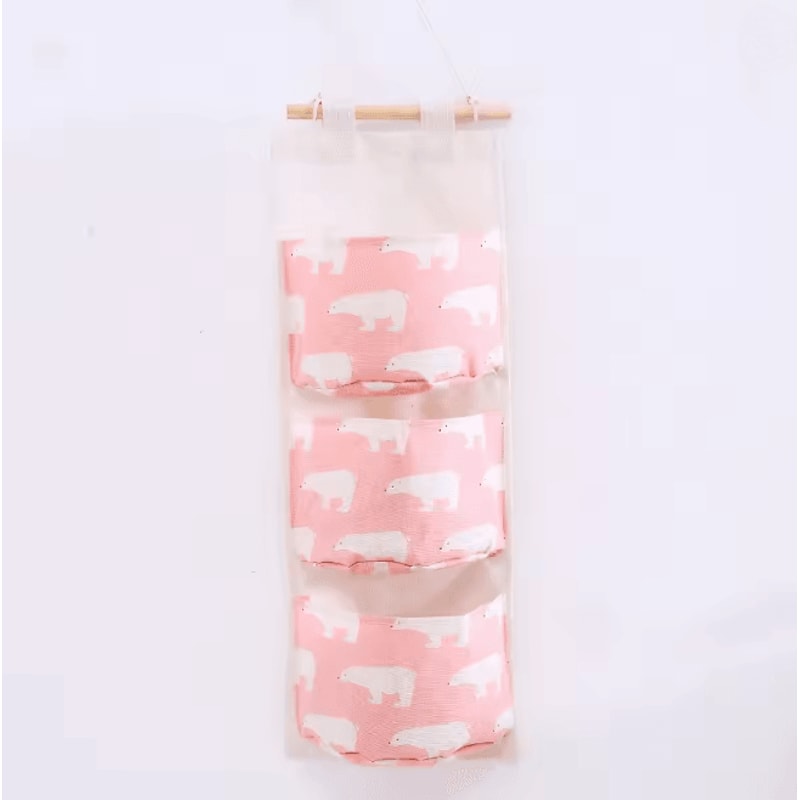 Three Pocket Hanging Wall Storage Organizer Cotton Linen Bag 10