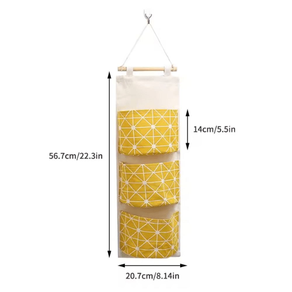 Three Pocket Hanging Wall Storage Organizer Cotton Linen Bag 3