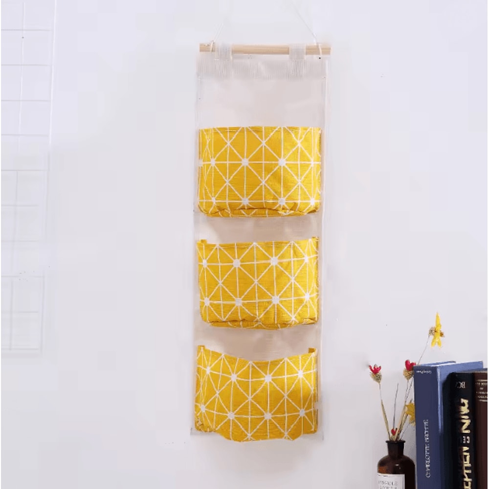 Three Pocket Hanging Wall Storage Organizer Cotton Linen Bag 4