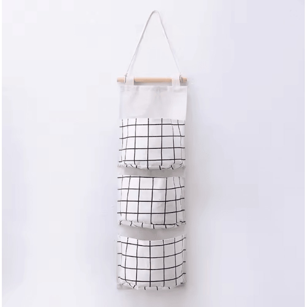 Three Pocket Hanging Wall Storage Organizer Cotton Linen Bag 6