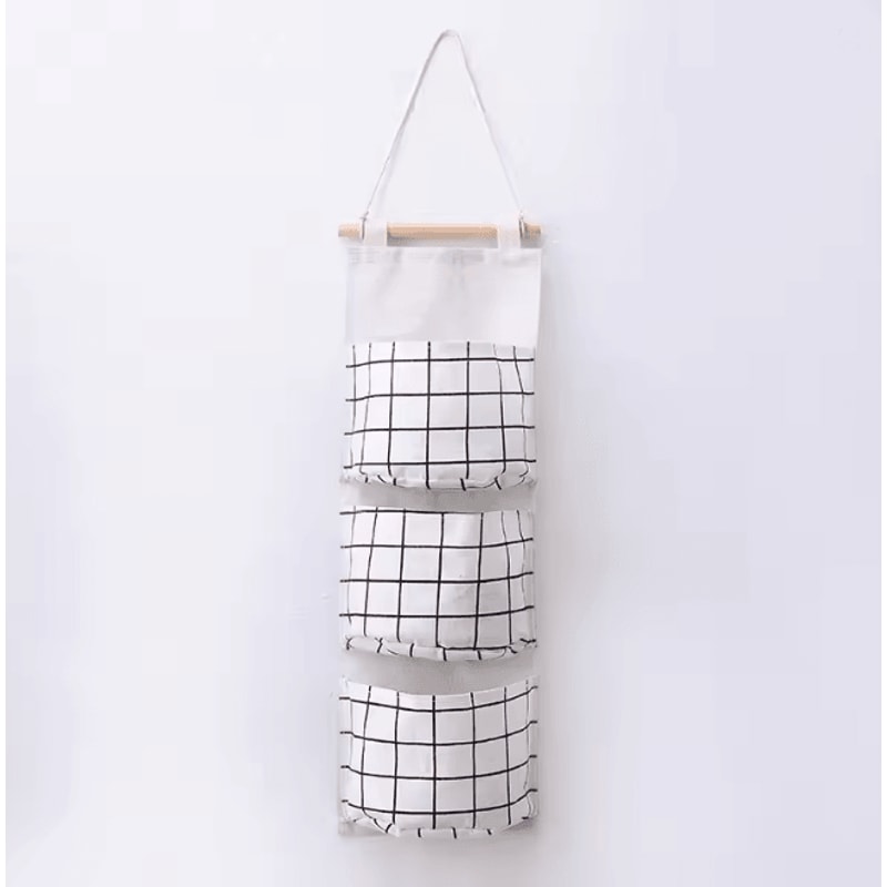Three Pocket Hanging Wall Storage Organizer Cotton Linen Bag 6