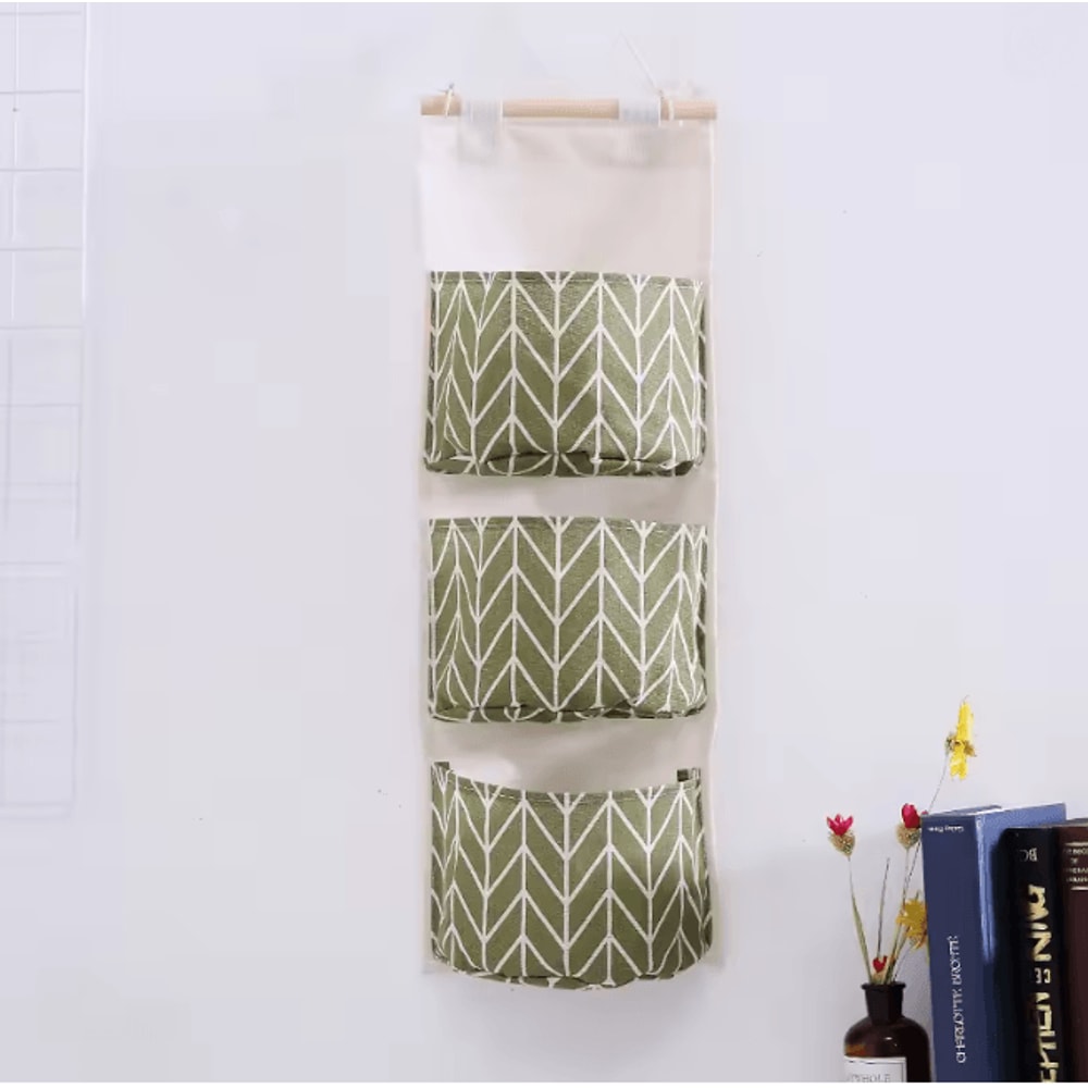 Three Pocket Hanging Wall Storage Organizer Cotton Linen Bag 7