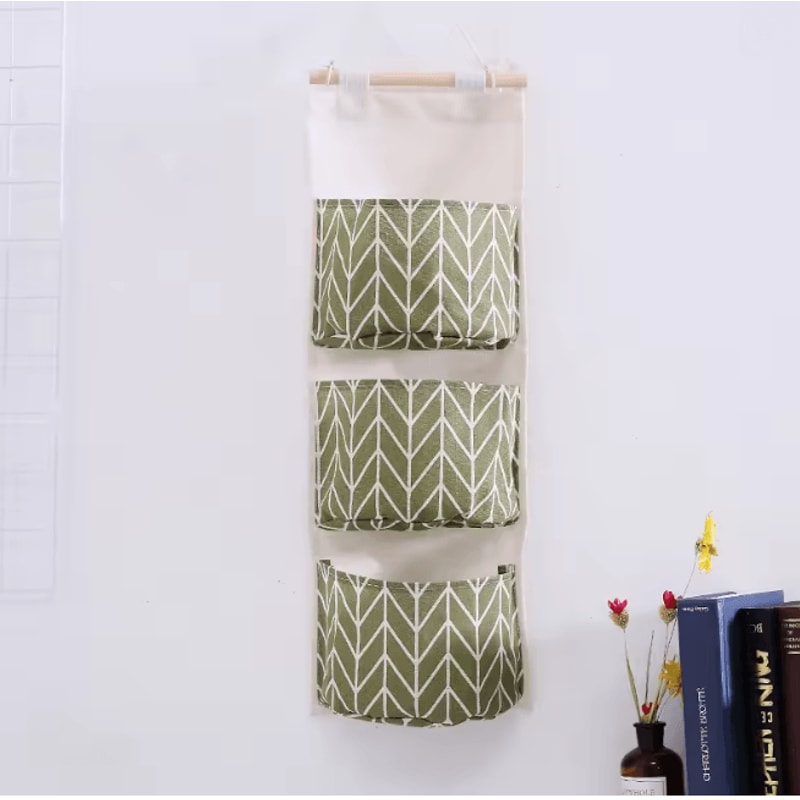 Three Pocket Hanging Wall Storage Organizer Cotton Linen Bag 7