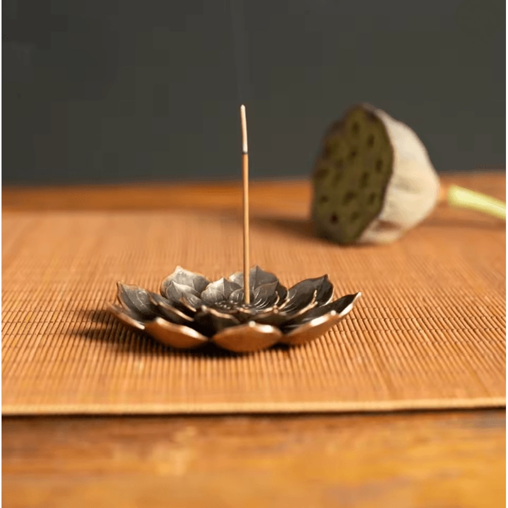 Lotus Alloy Incense Burner Stick Holder Decorative Censer Plate 3