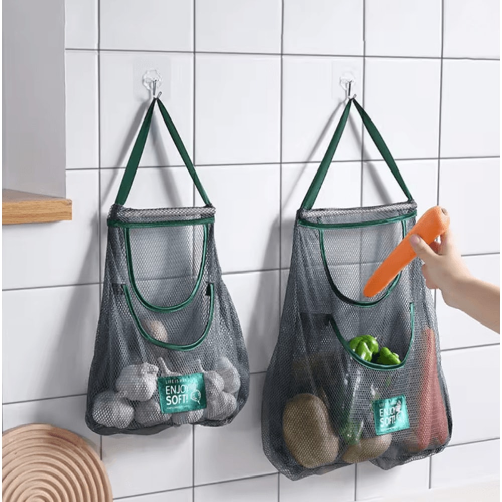 Hanging Vegetable Storage Bag Kitchen Wall Fruit And Garlic Organizer 0