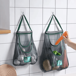 hanging vegetable storage bag kitchen wall fruit and garlic organizer
