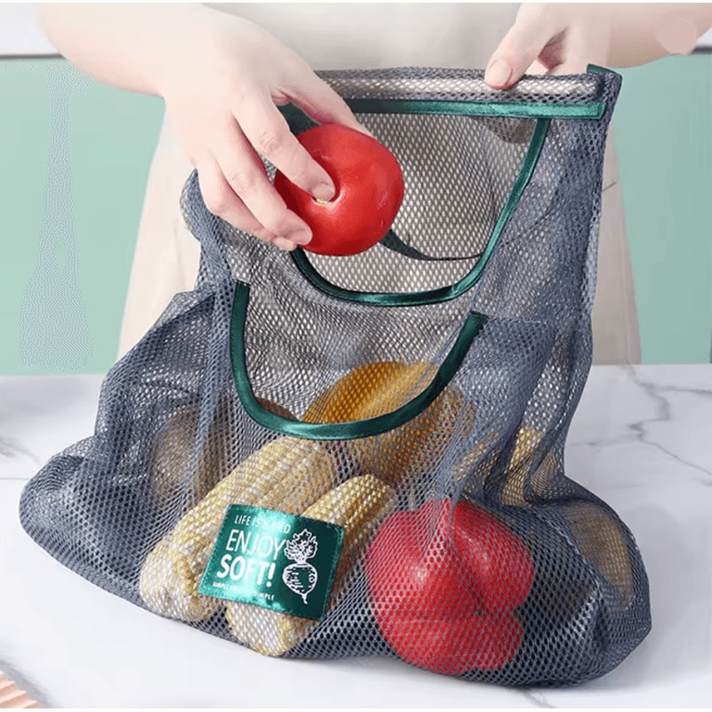 Hanging Vegetable Storage Bag Kitchen Wall Fruit And Garlic Organizer 2