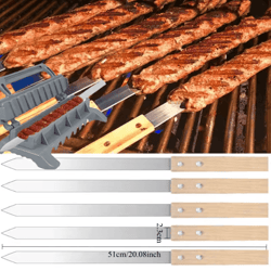 wide flat stainless steel bbq skewers for kebab and grilling