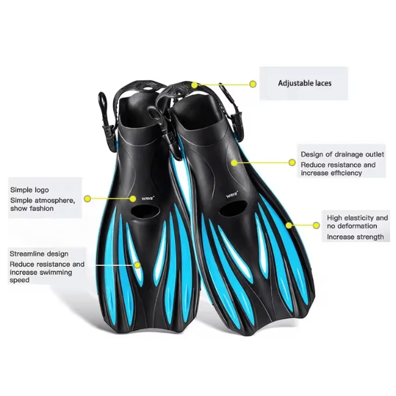 Adjustable Short Swimming Fins Open Heel Snorkeling And Dive Training Flippers 2