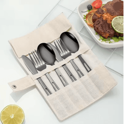 stainless steel camping cutlery set portable spoon fork knife with storage bag