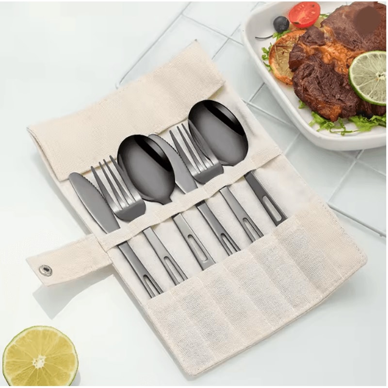 Stainless Steel Camping Cutlery Set Portable Spoon Fork Knife With Storage Bag 0