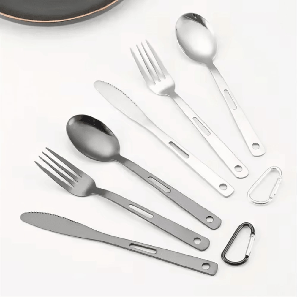 Stainless Steel Camping Cutlery Set Portable Spoon Fork Knife With Storage Bag 2