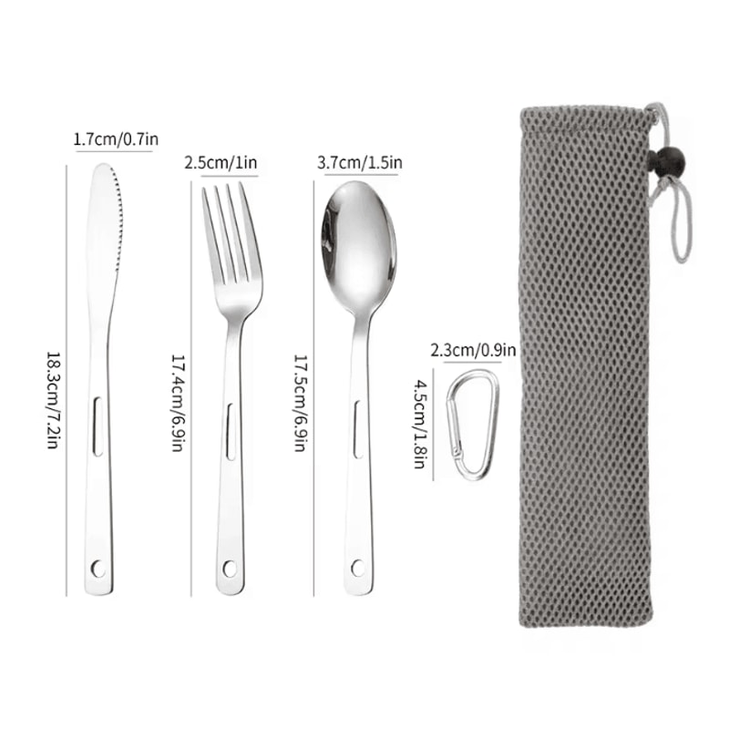 Stainless Steel Camping Cutlery Set Portable Spoon Fork Knife With Storage Bag 3