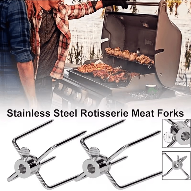 Double Sided Rotisserie Fork Stainless Steel BBQ Skewer For Grilling And Roasting 1