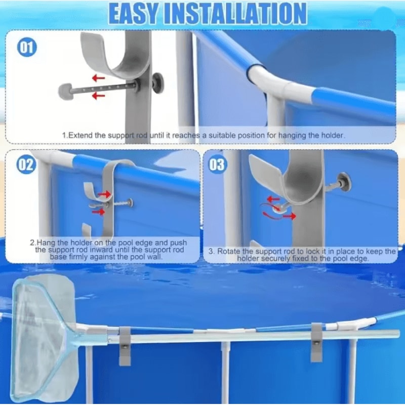 Poolside Leaf Skimmer Net Holder Pole Hanger Hooks For Swimming Pools 3