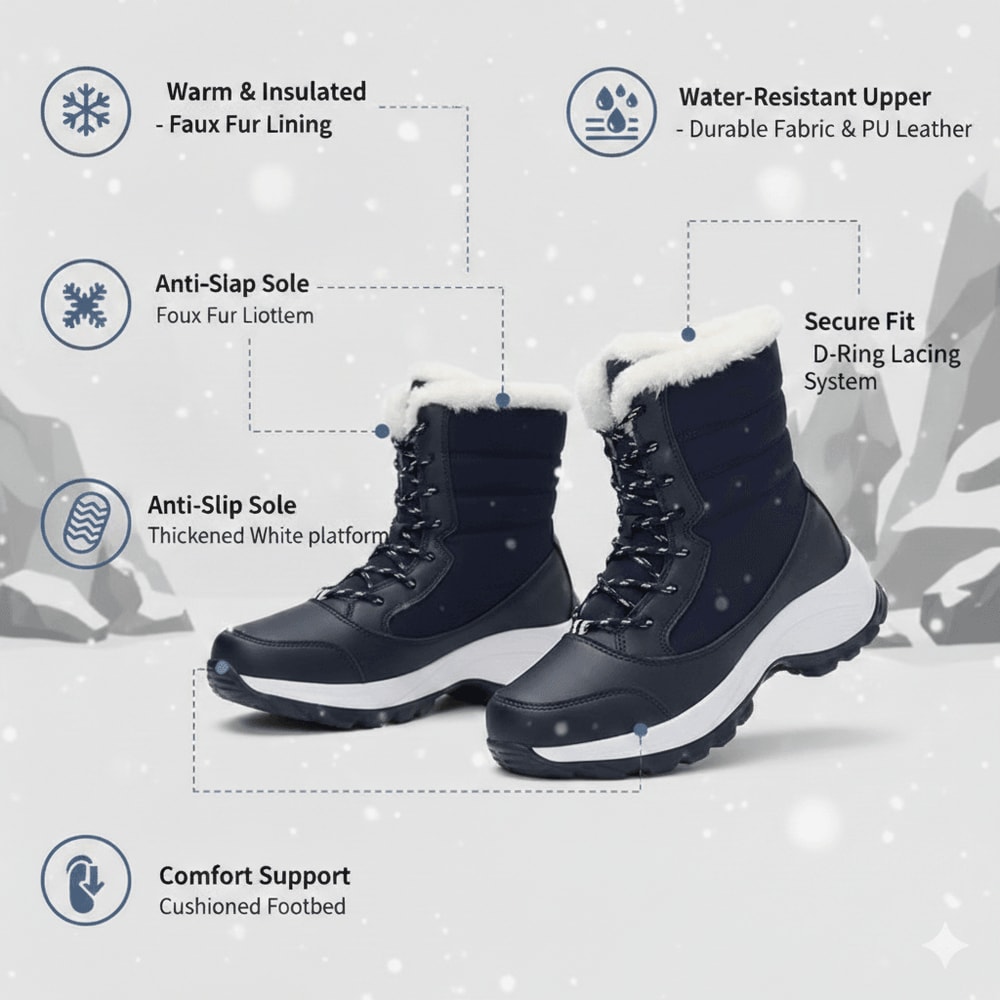 FrostStep Waterproof Womens Winter Platform Boots With Warm Fur Lining 6