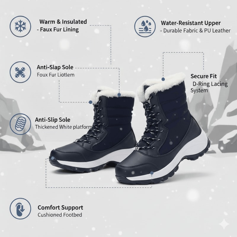 FrostStep Waterproof Womens Winter Platform Boots With Warm Fur Lining 6