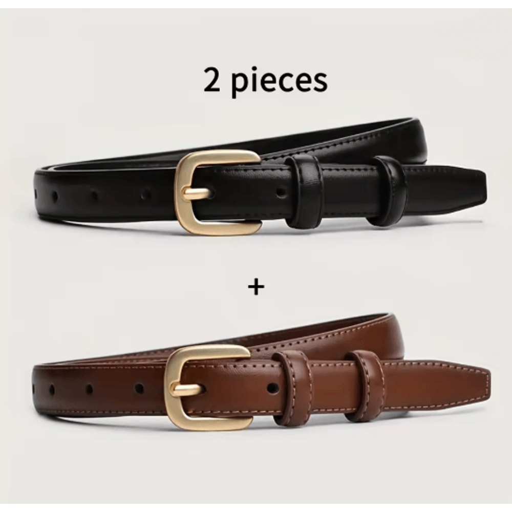 Mens Casual Leather Belt Set Classic Needle Buckle Double Loop 2