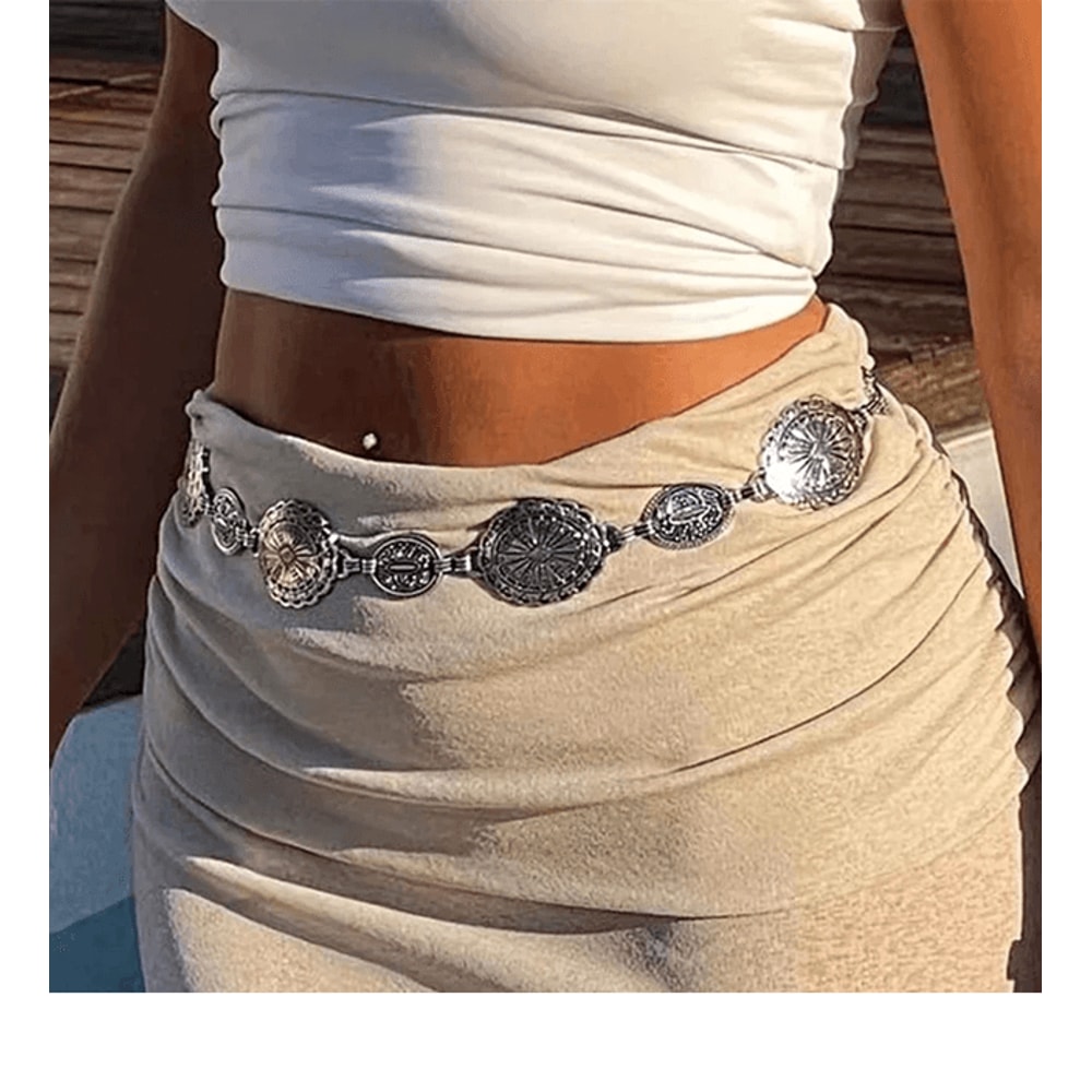 Retro Womens Metal Waist Chain Circle Link Belt 0