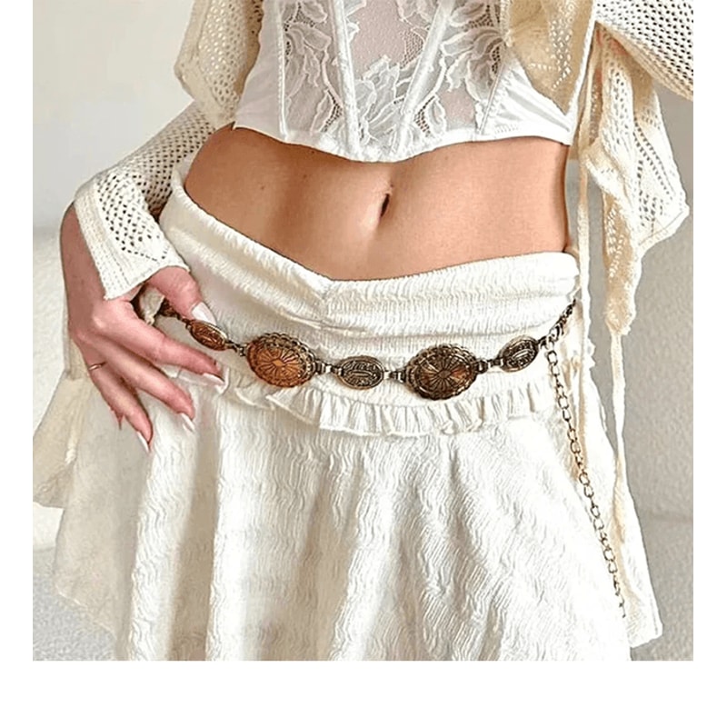 Retro Womens Metal Waist Chain Circle Link Belt 1