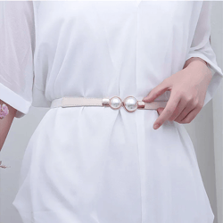 elegant vintage pearl waist chain elastic slim belt