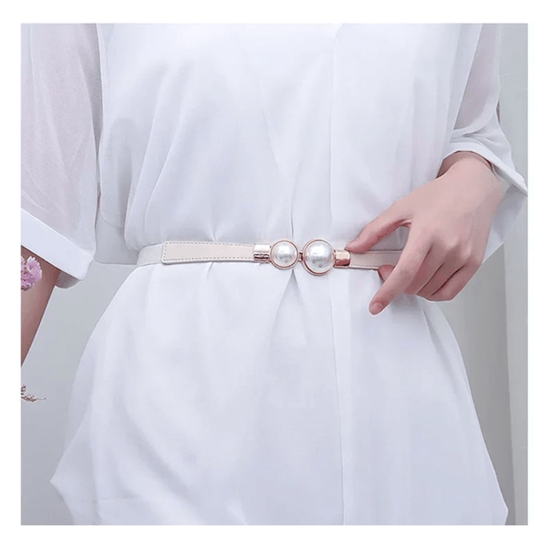 Elegant Vintage Pearl Waist Chain Elastic Slim Belt 0