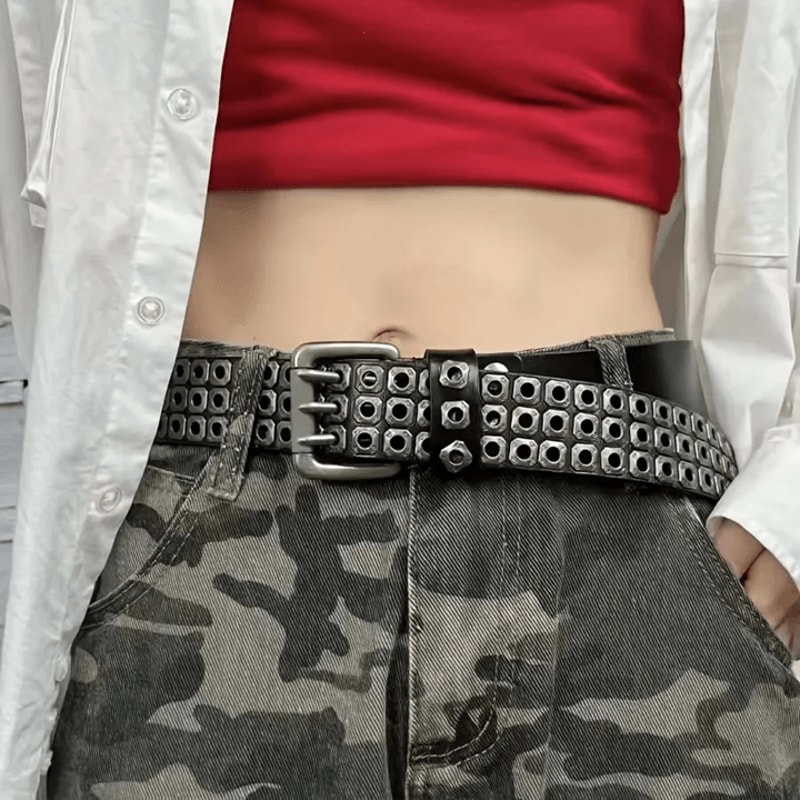Unisex Punk Studded Street Belt Square Bead Design 0