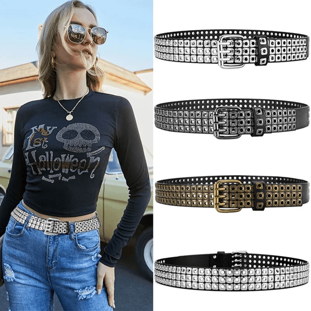Unisex Punk Studded Street Belt Square Bead Design 1