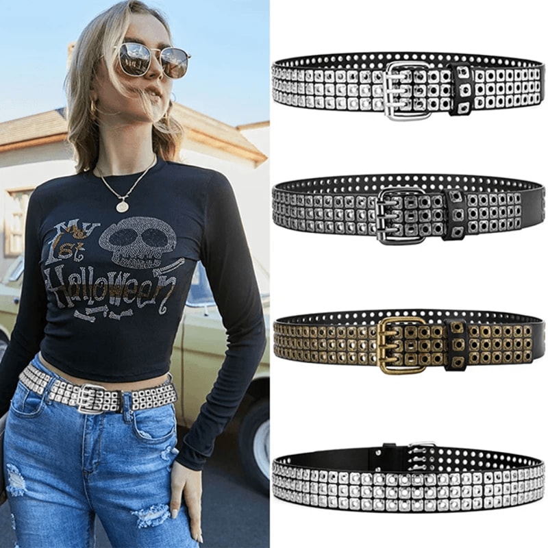 Unisex Punk Studded Street Belt Square Bead Design 1