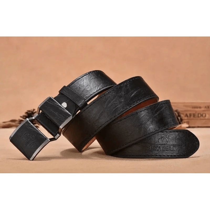 Mens Business Casual Leather Belt Smooth Buckle 0