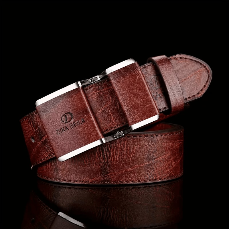 Mens Business Casual Leather Belt Smooth Buckle 4