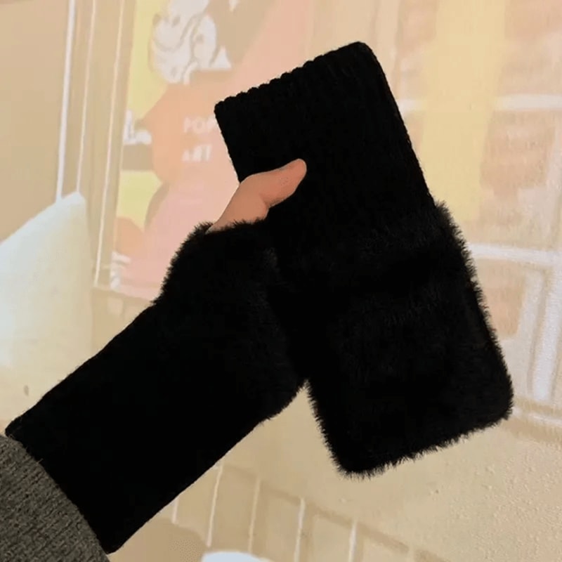 Womens Mink Fleece Fingerless Gloves Soft Warm Winter 5