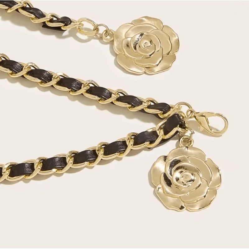 Elegant Metal Waist Chain Belt With Flower Pendant For Women 3