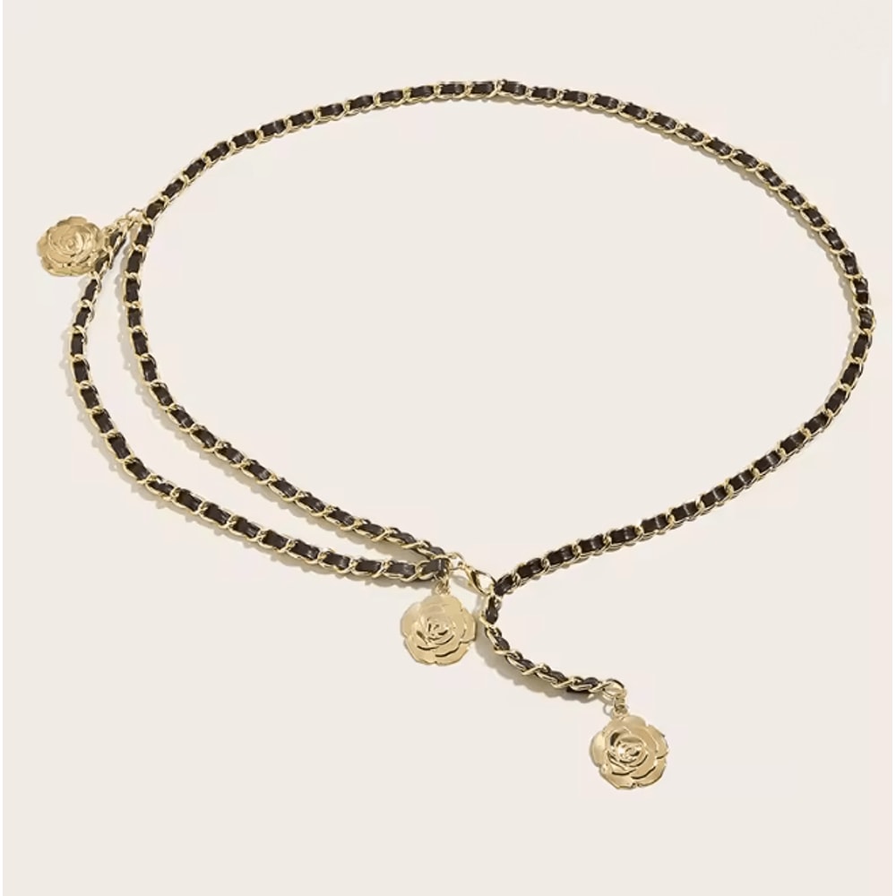 Elegant Metal Waist Chain Belt With Flower Pendant For Women 4