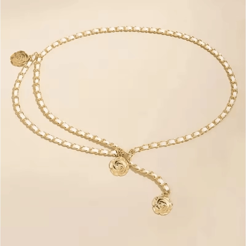 Elegant Metal Waist Chain Belt With Flower Pendant For Women 5