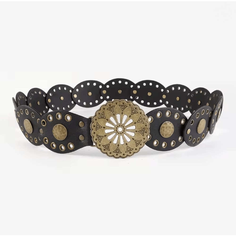 Retro Western Cowboy Wide Belt With Hollow Metal Buckle For Women 2