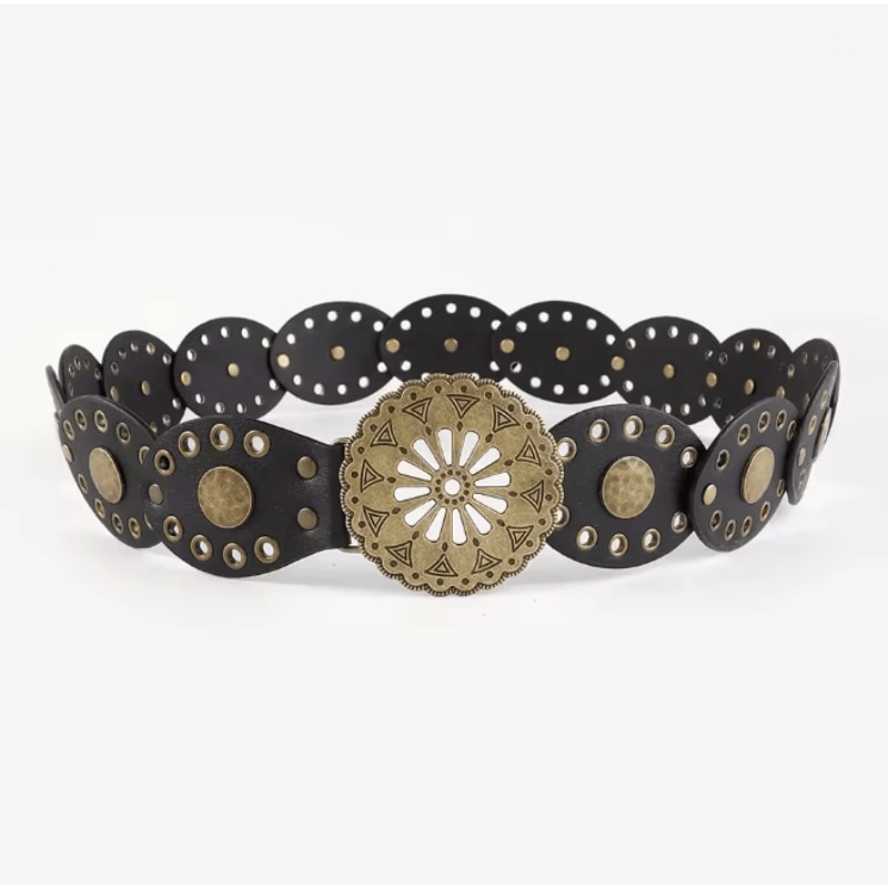 Retro Western Cowboy Wide Belt With Hollow Metal Buckle For Women 2