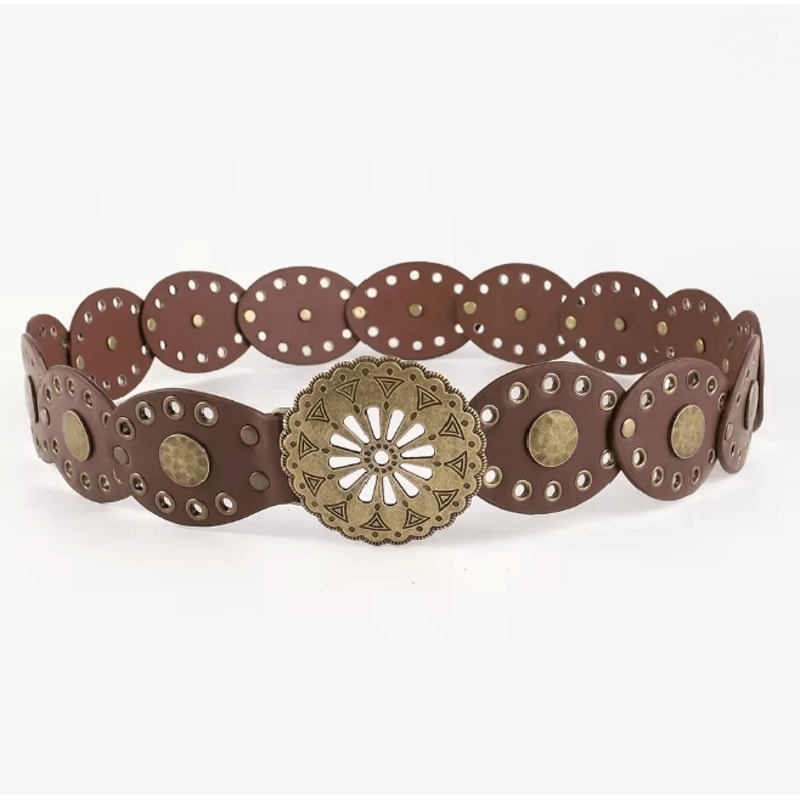 Retro Western Cowboy Wide Belt With Hollow Metal Buckle For Women 3