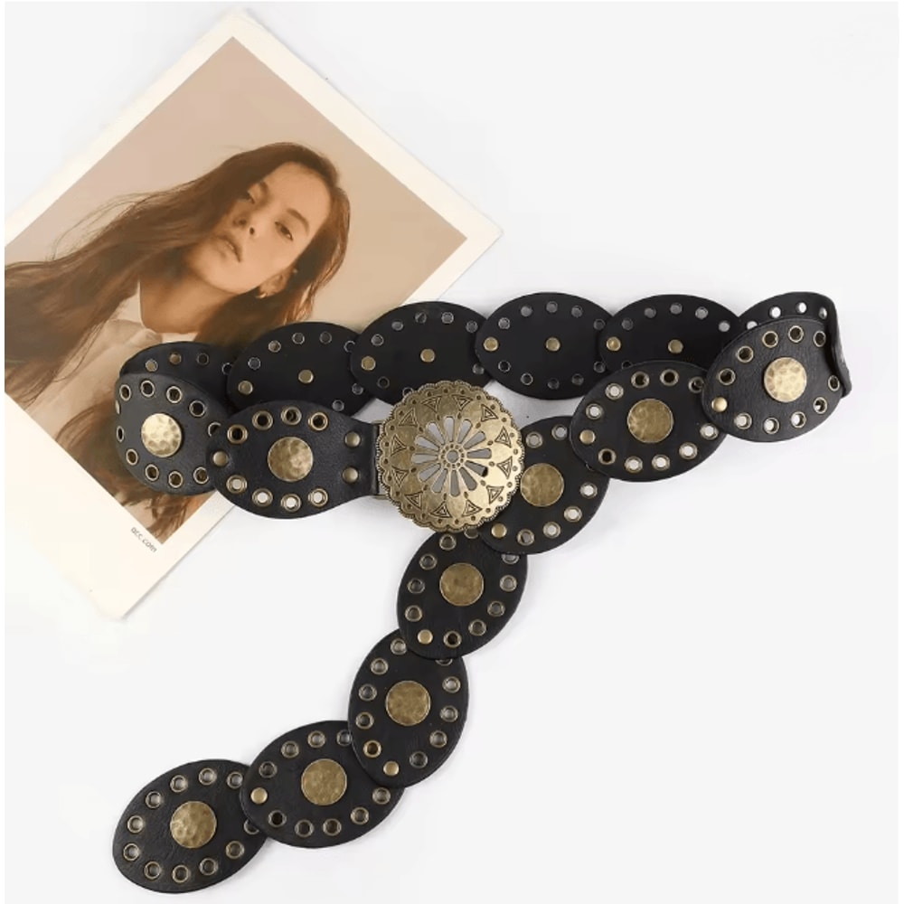 Retro Western Cowboy Wide Belt With Hollow Metal Buckle For Women 4