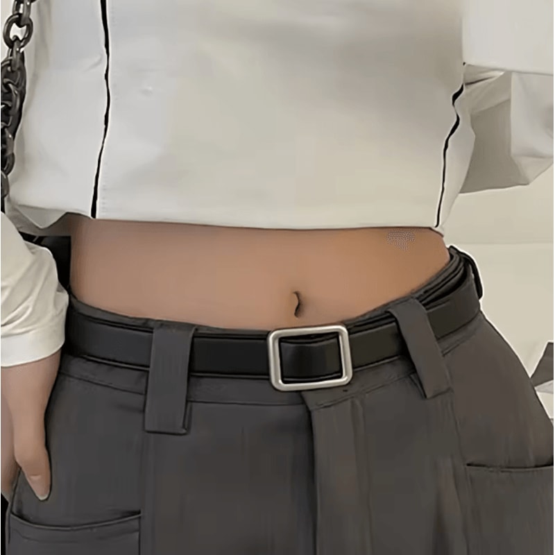 Womens PU Leather Square Buckle Belt Vintage Chic Waist Belt 0